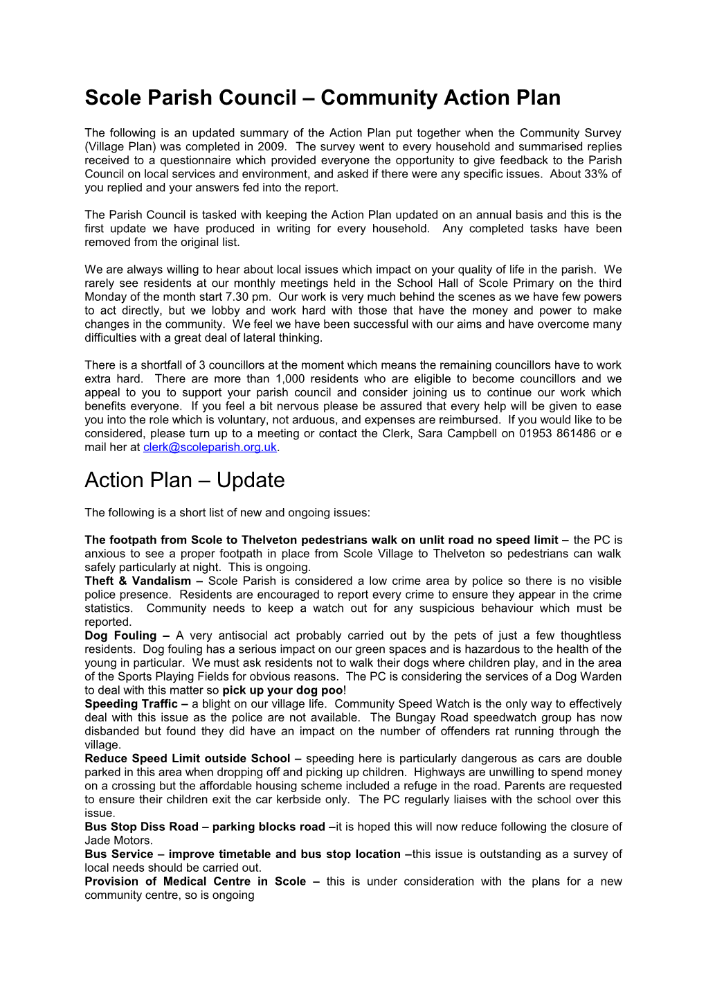Scole Parish Council Community Action Plan