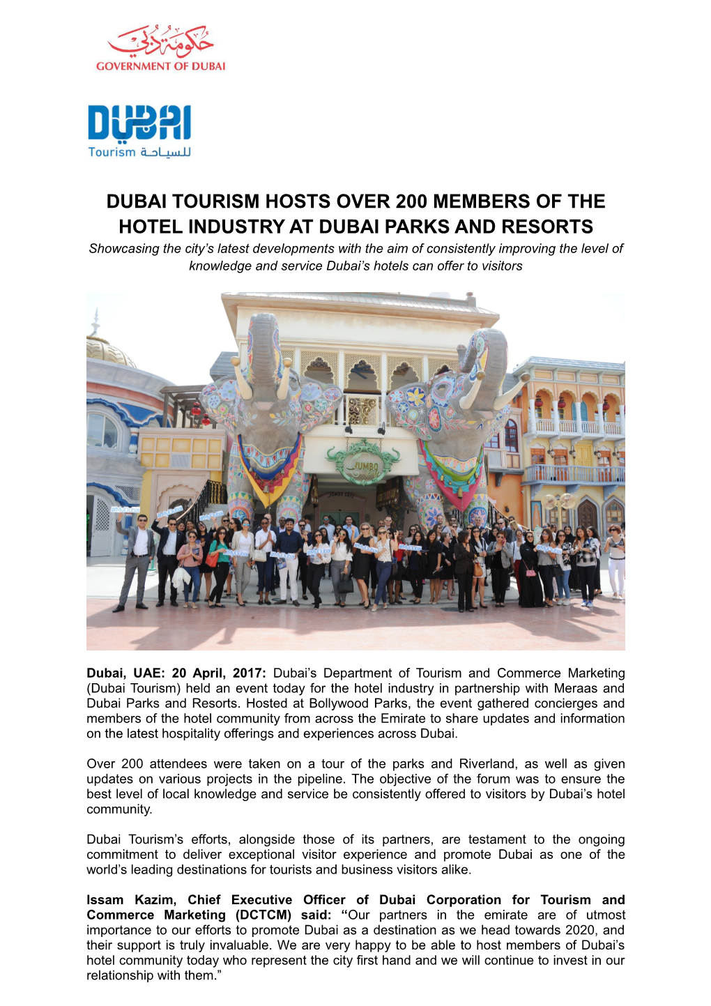 Dubai Tourism Hosts OVER 200 Members of the Hotel Industry at Dubai Parks and RESORTS