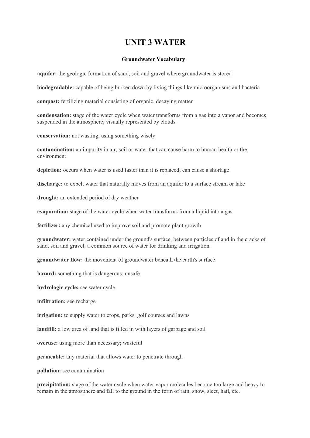 Groundwater Vocabulary