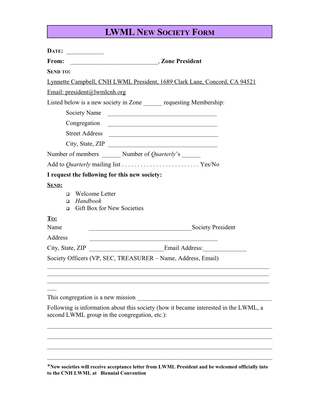 Lwml New Society Report Form