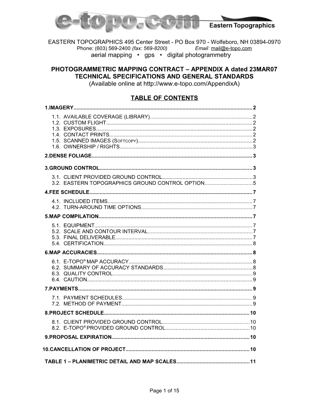 PHOTOGRAMMETRIC MAPPING CONTRACT APPENDIX Adated 23MAR07