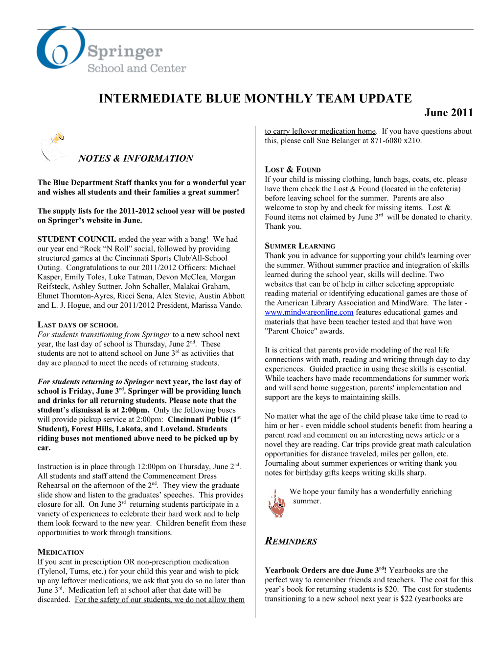 Intermediate Blue Monthly Team Update