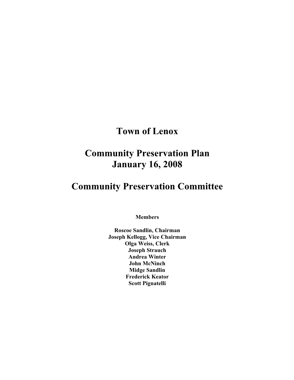 Community Preservation Plan