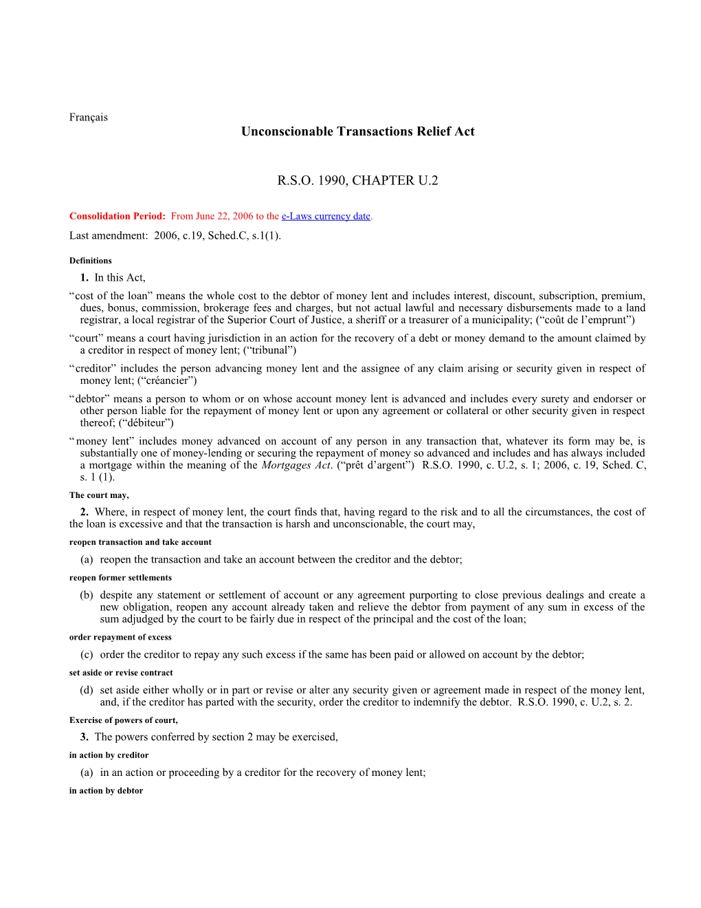 Unconscionable Transactions Relief Act, R.S.O. 1990, C. U.2