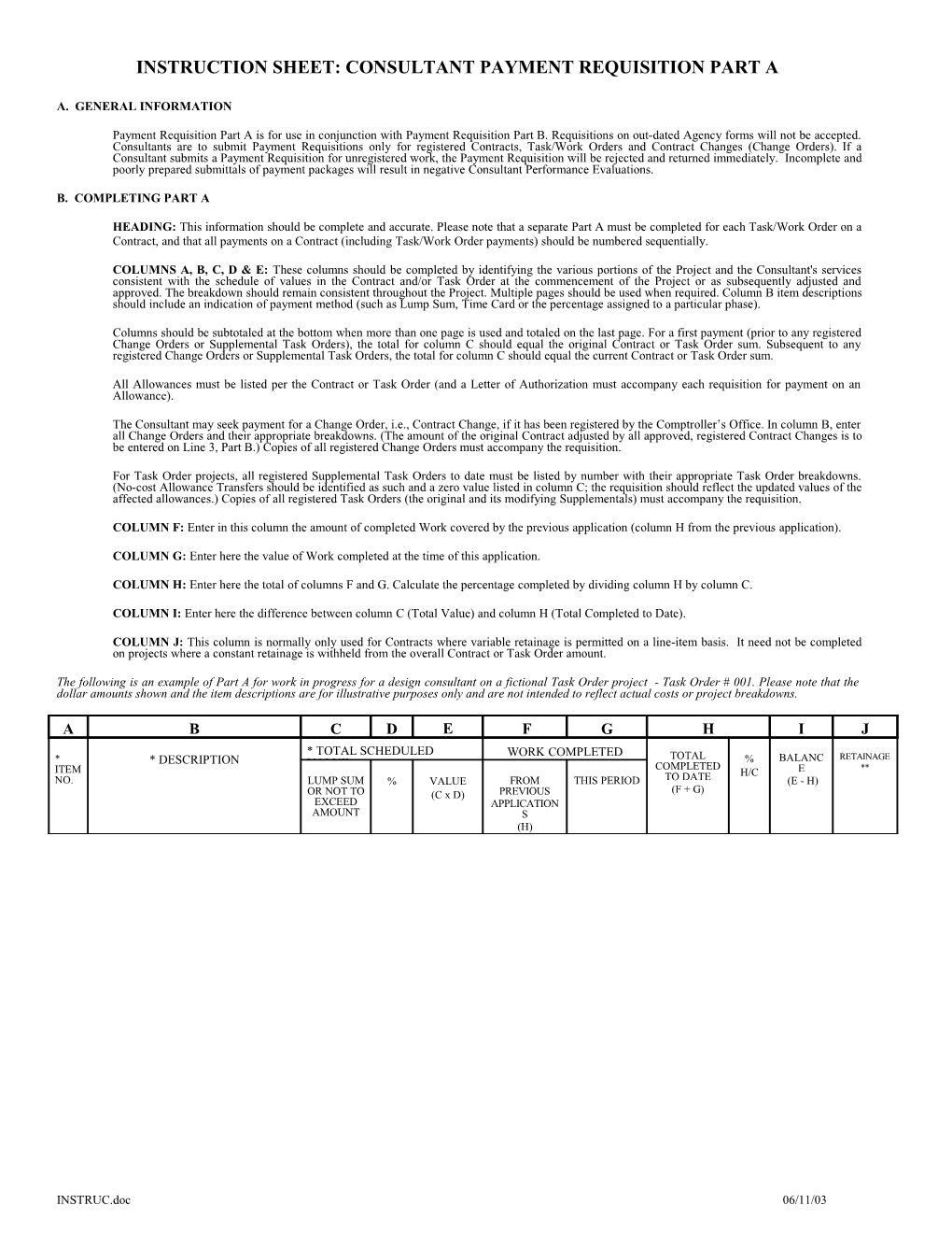 Instruction Sheet: Payment Requisition Parts a & B