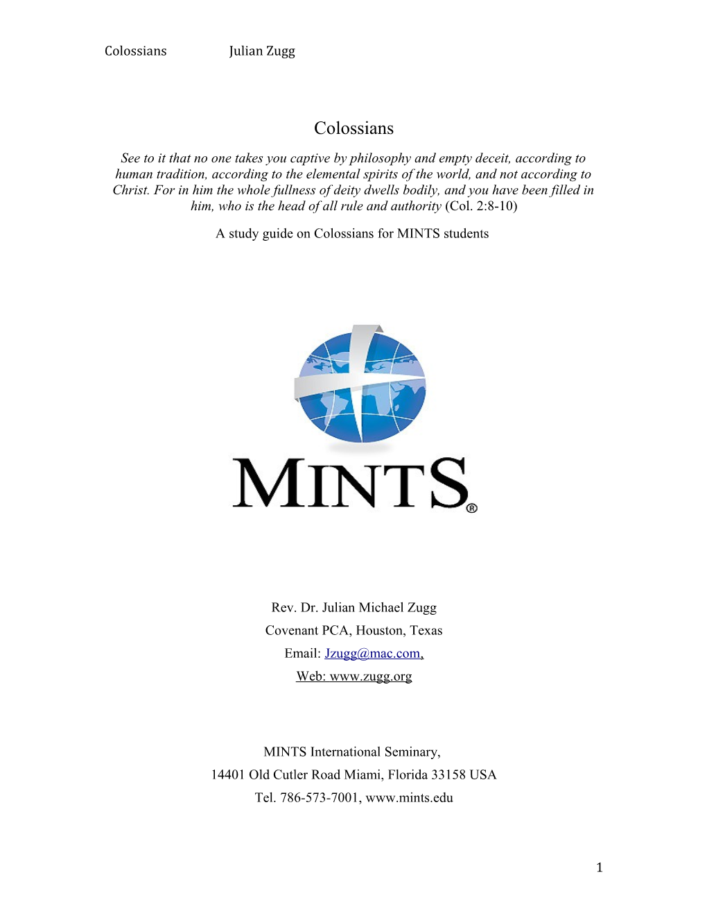 A Study Guide on Colossians for MINTS Students