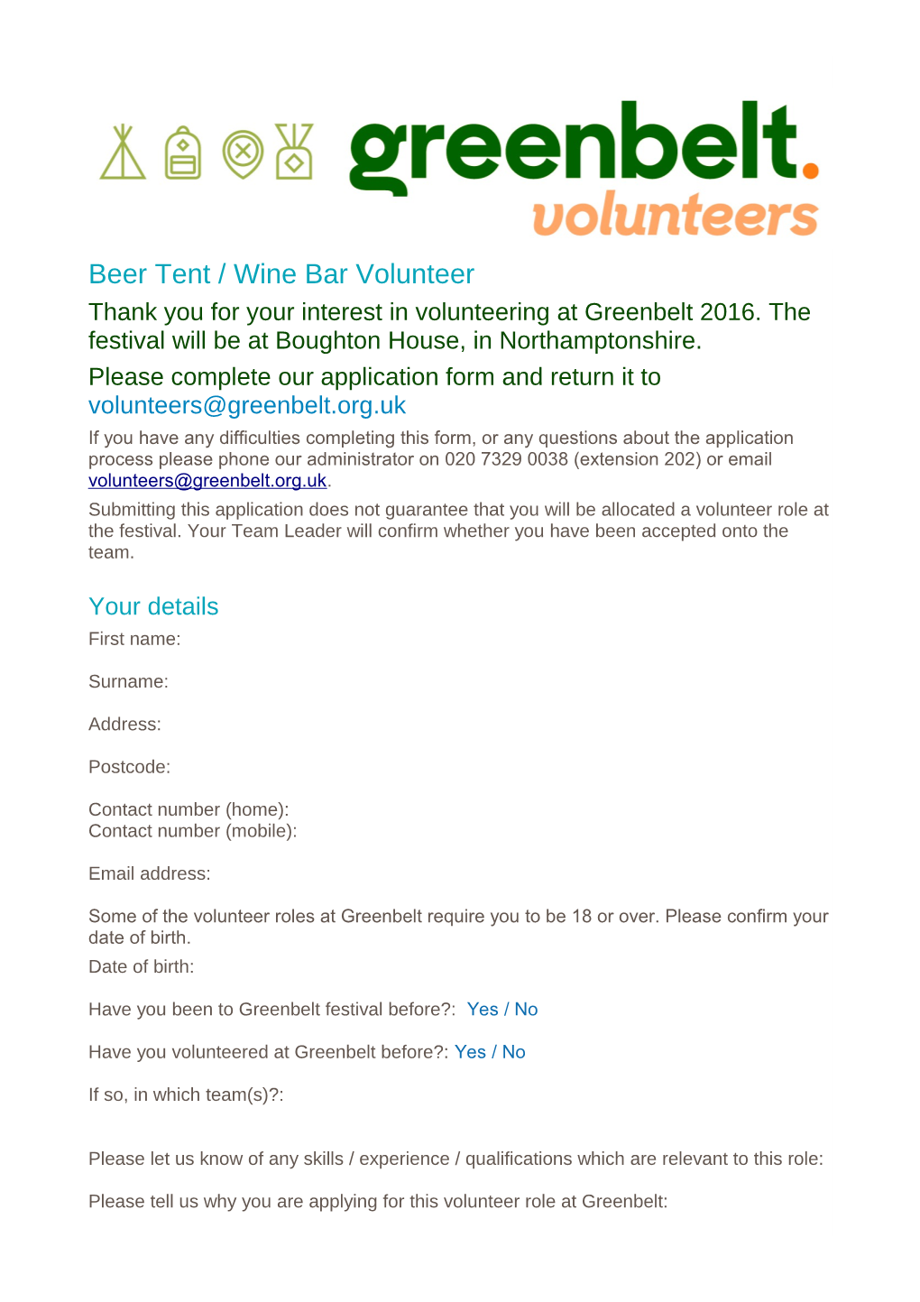 Beer Tent / Wine Bar Volunteer