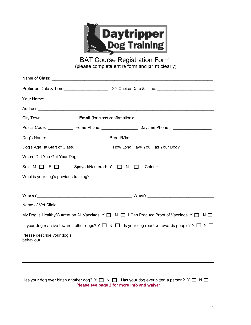 Daytripper Dog Training