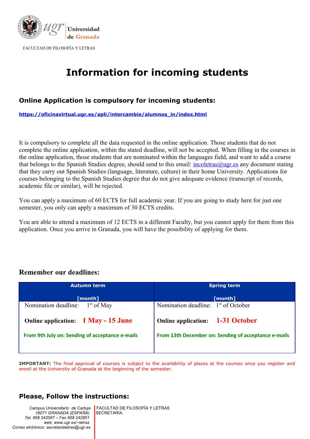 Information for Incoming Students