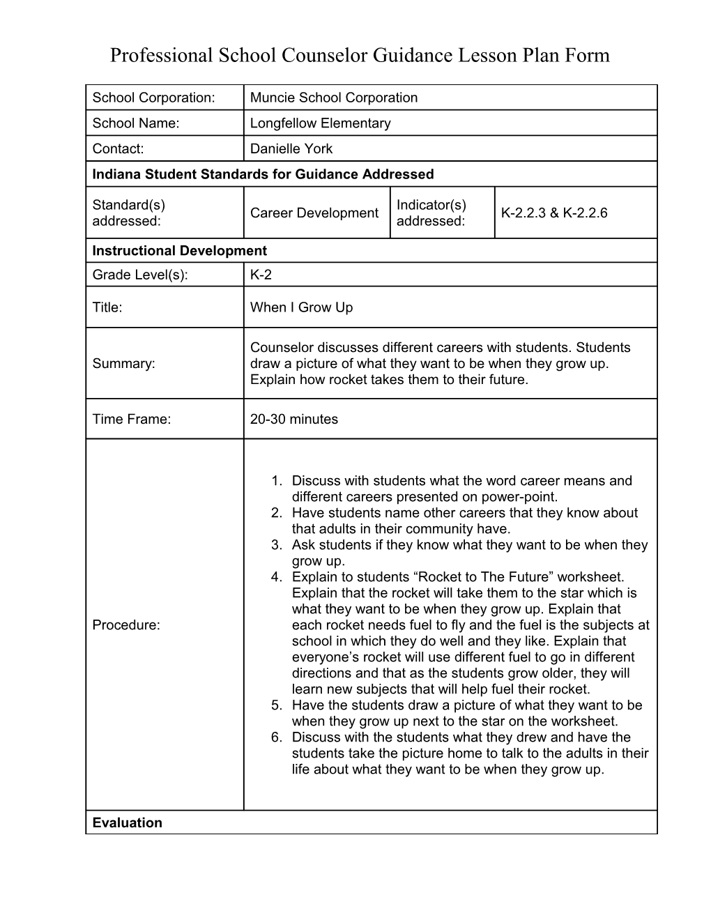Professional School Counselor Guidance Lesson Plan Form s1