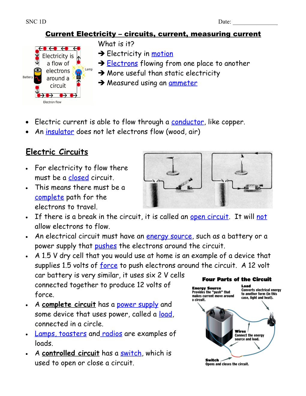 Current Electricity Circuits, Current, Measuring Current s1