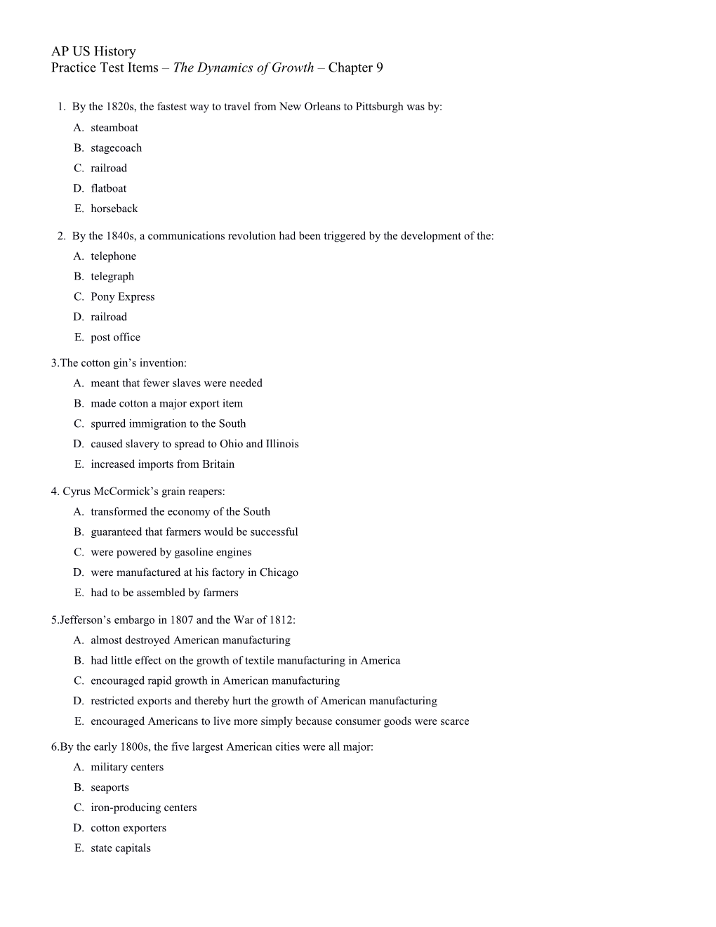 Practice Test Items the Dynamics of Growth Chapter 9