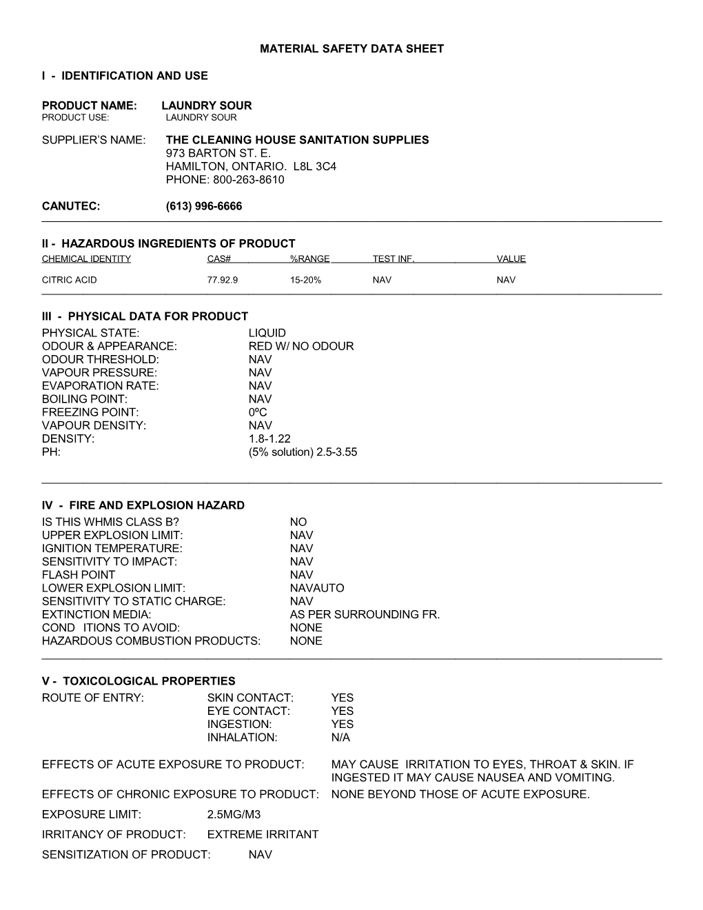 Material Safety Data Sheet s104