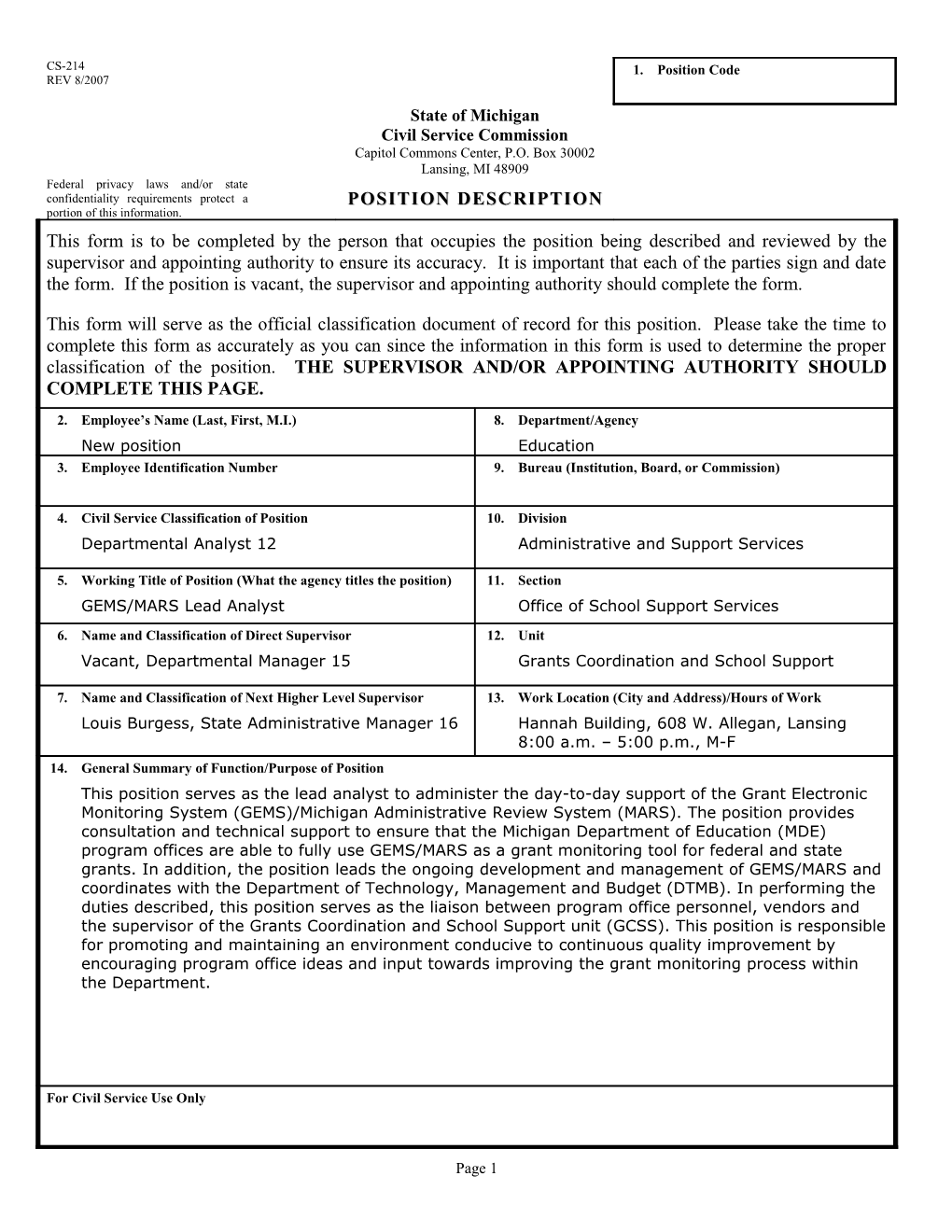 CS-214 Position Description Form s17