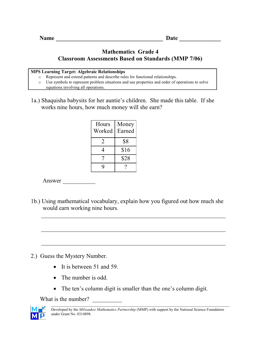 Classroom Assessments Based on Standards (MMP 7/06) s1