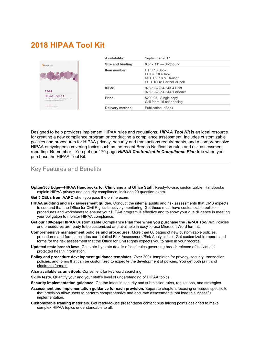 2018 HIPAA Tool Kit