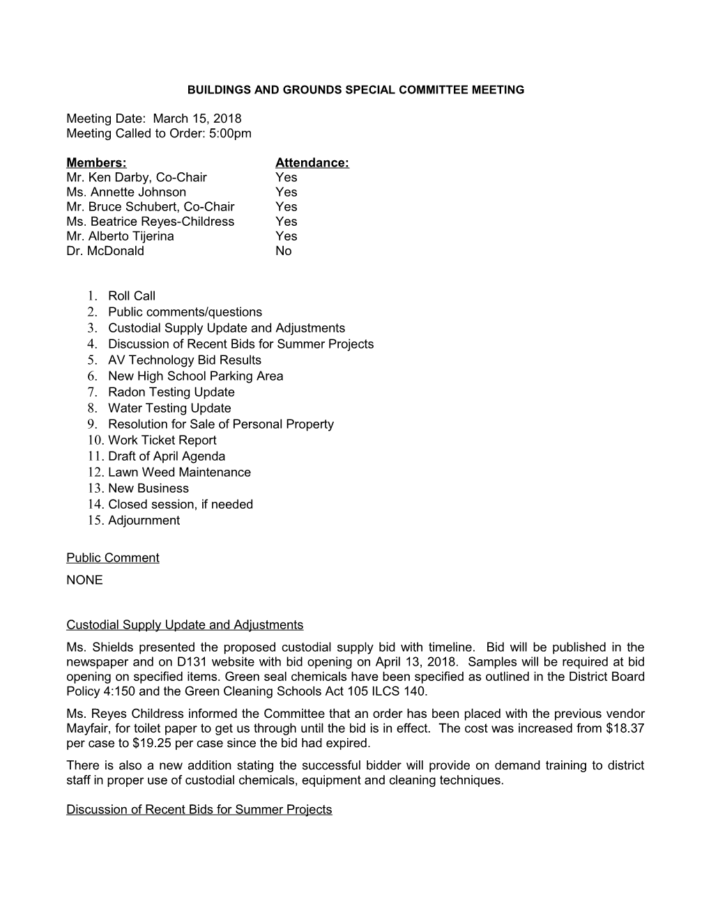 Buildings and Groundsspecial Committee Meeting