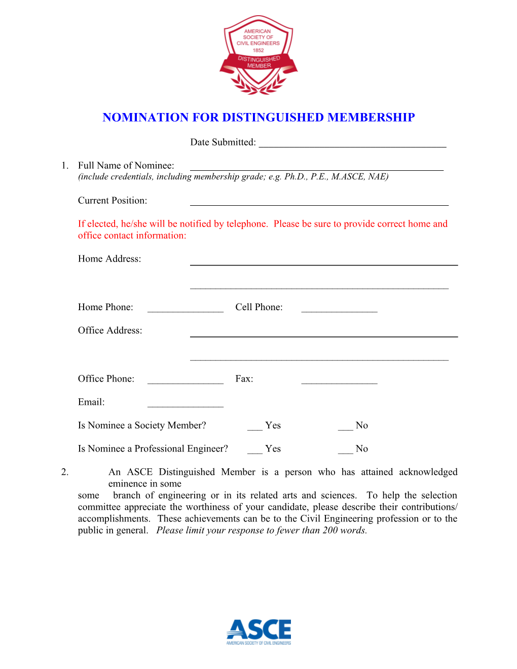 Distinguished Members Nomination Form