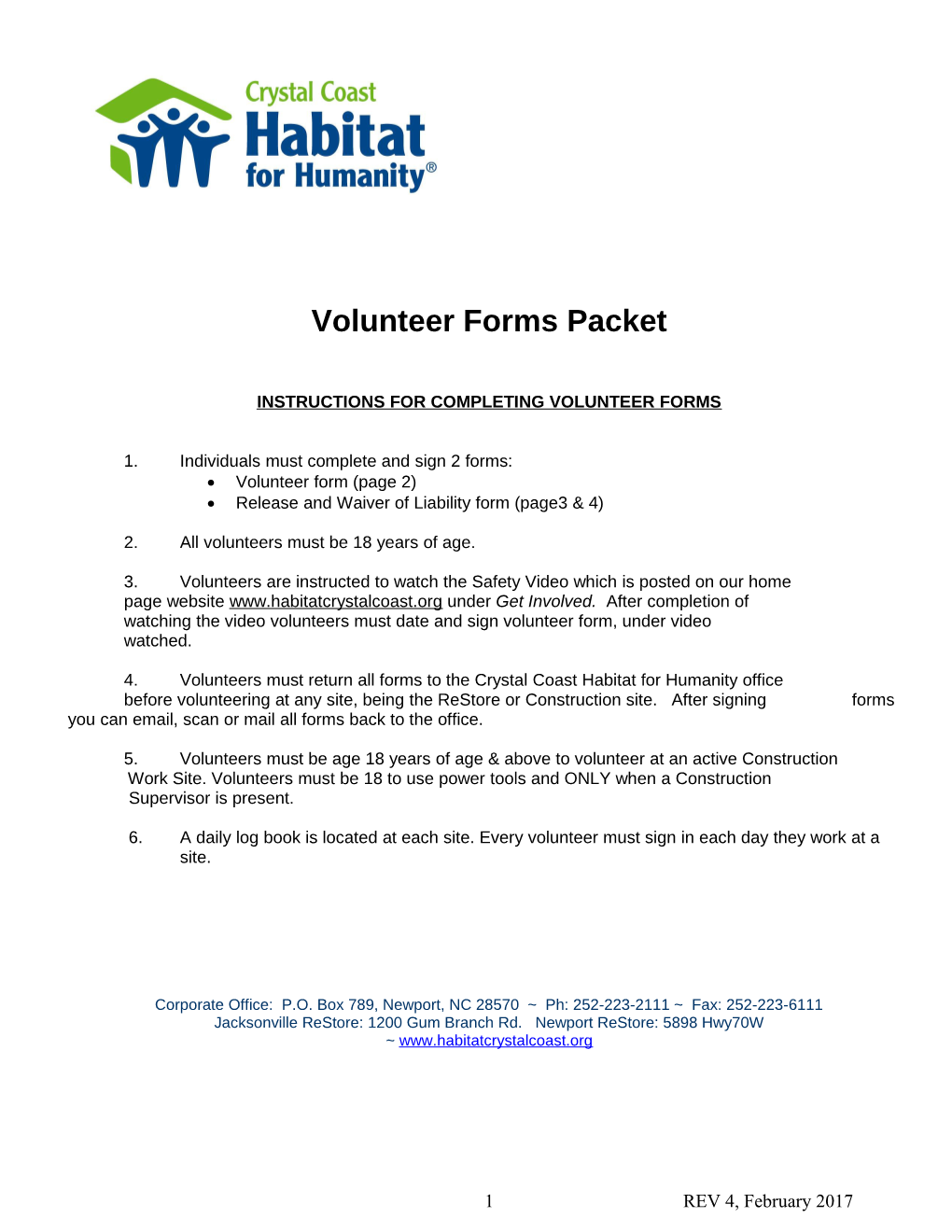 Instructions for Completing Volunteer Forms