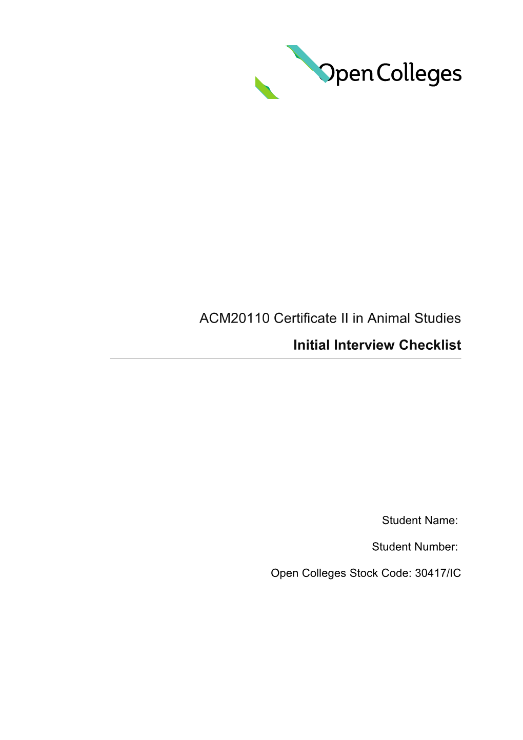 ACM20110 Certificate II in Animal Studies