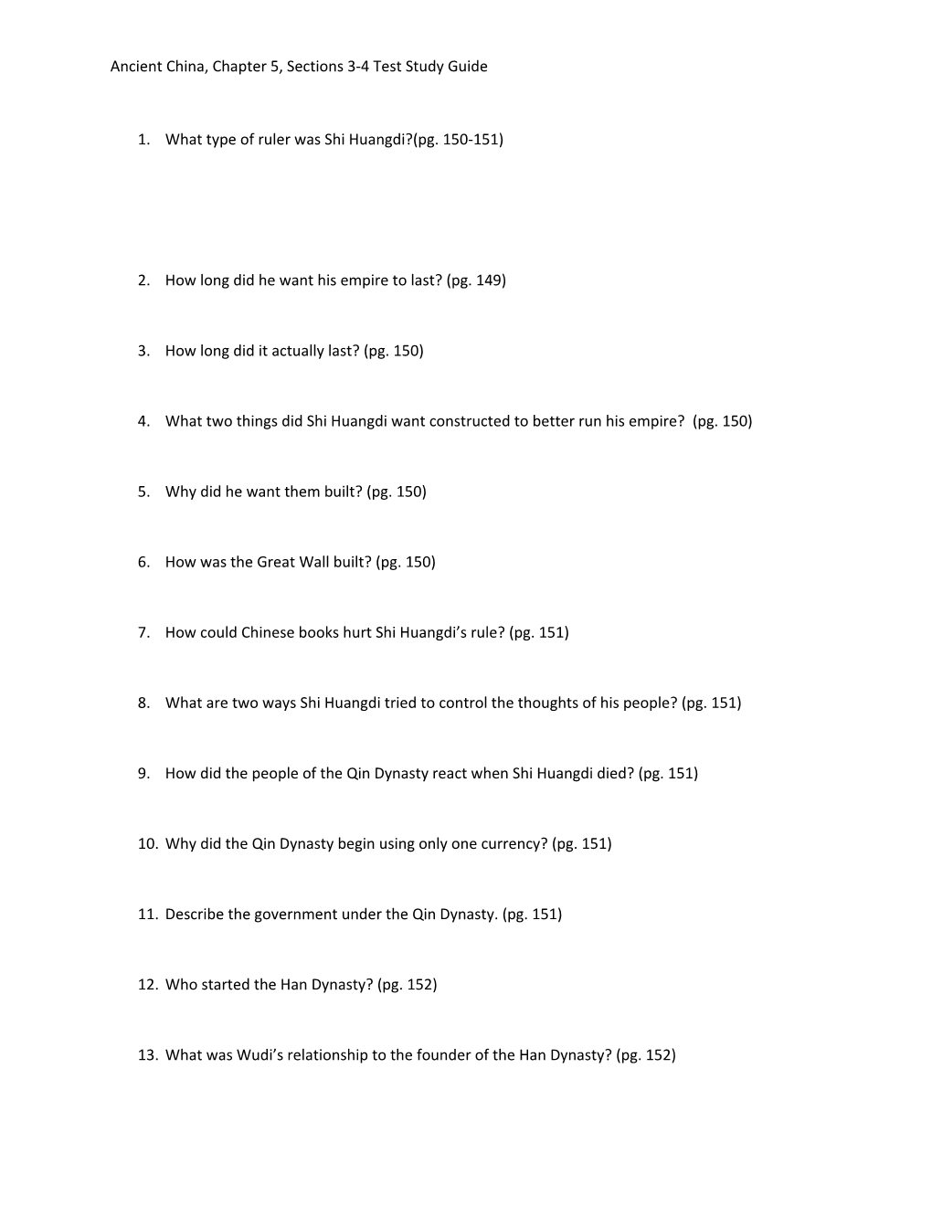 Ancient China, Chapter 5, Sections 3-4 Test Study Guide