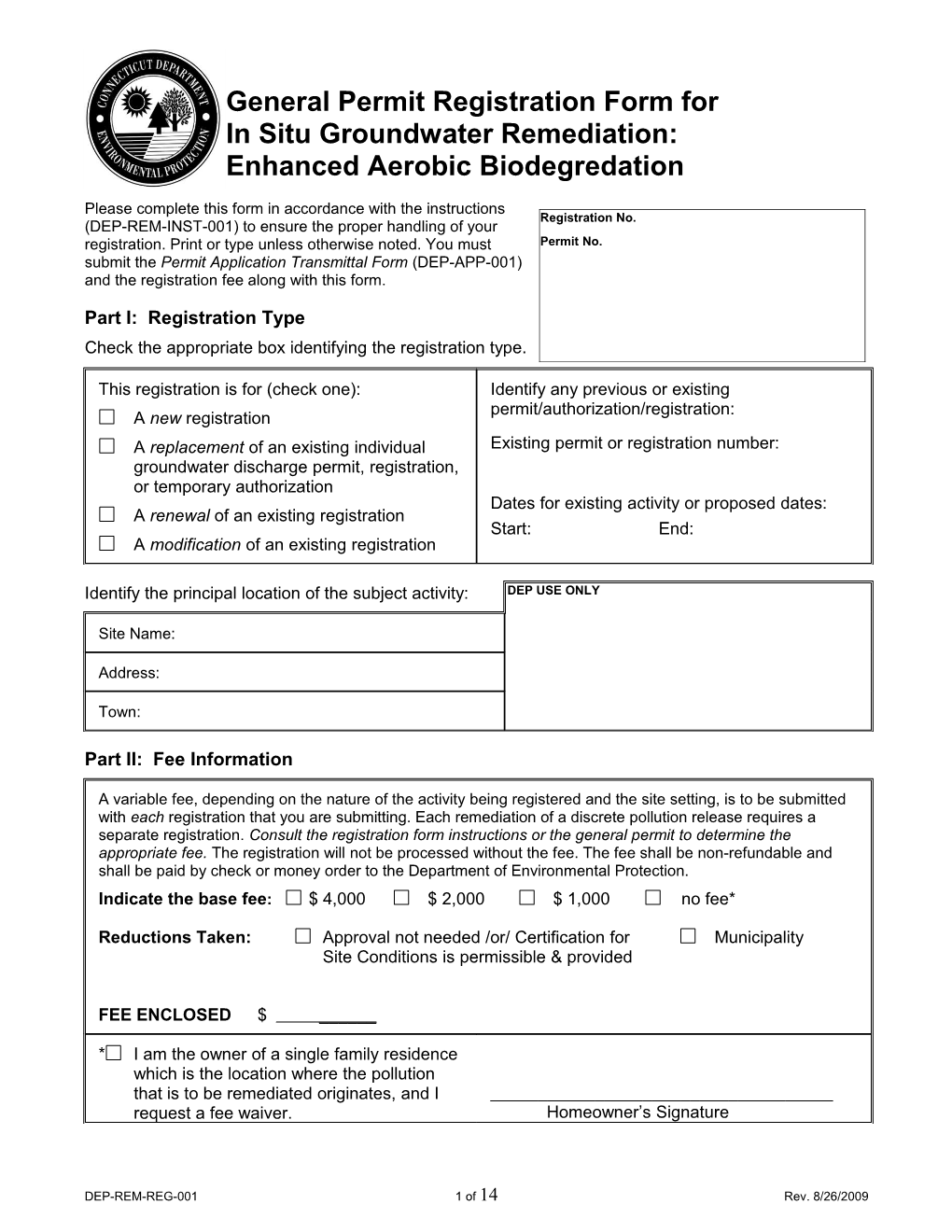 General Permit Registration Form for in Situ Groundwater Remediation: Enhanced Aerobic