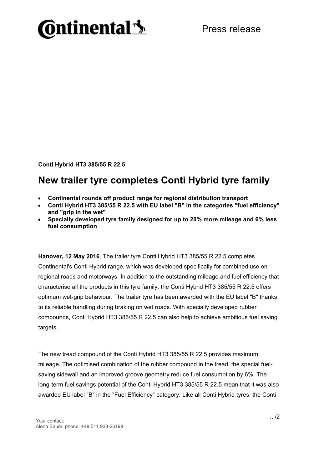 New Trailer Tyre Completes Conti Hybrid Tyre Family
