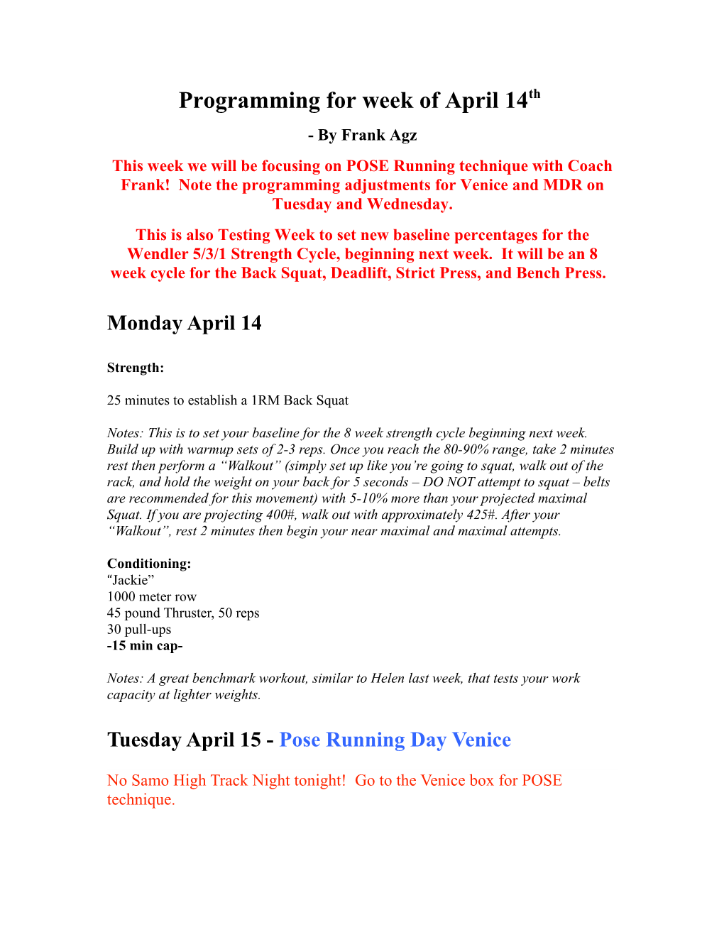 Programming for Week of April 14Th - by Frank Agz