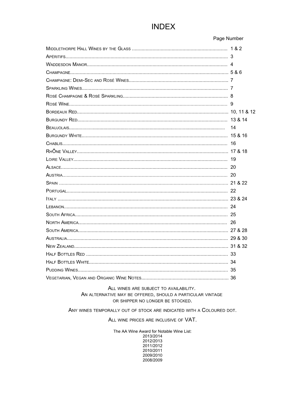 Middlethorpe Hall Wines by the Glass 1 & 2