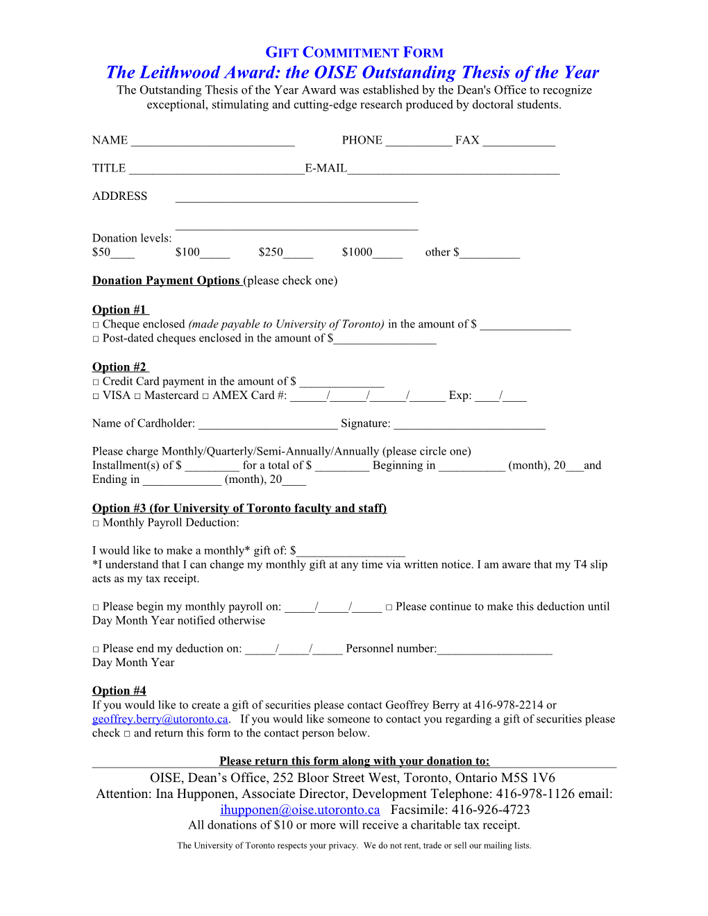 Gift Commitment Form