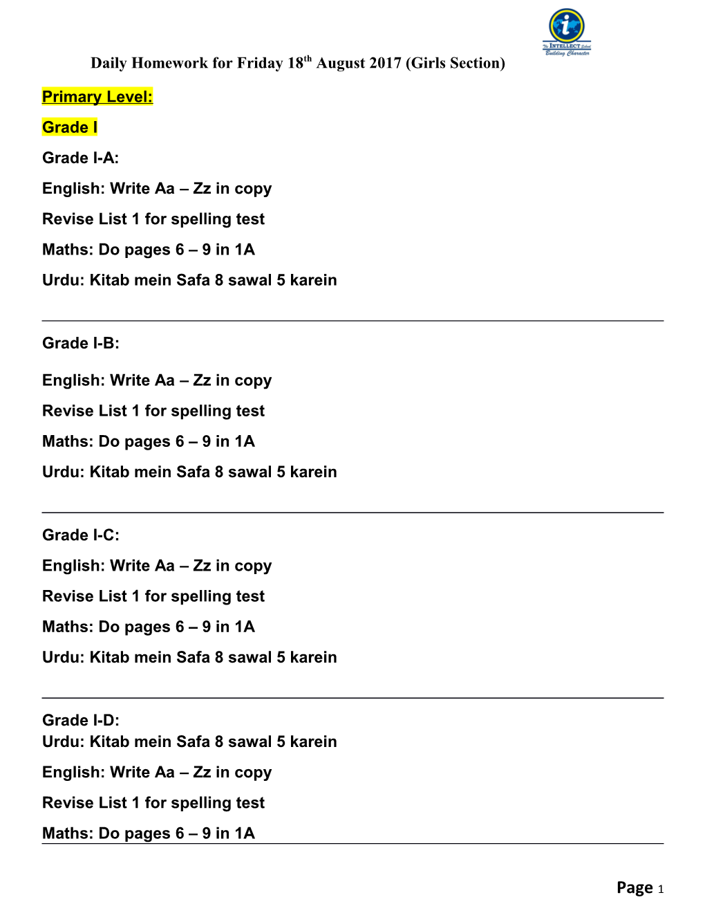 Revise List 1 for Spelling Test