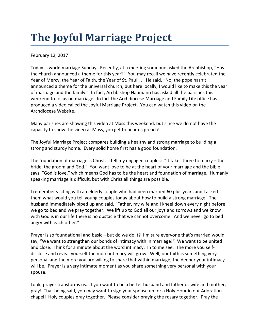 The Joyful Marriage Project