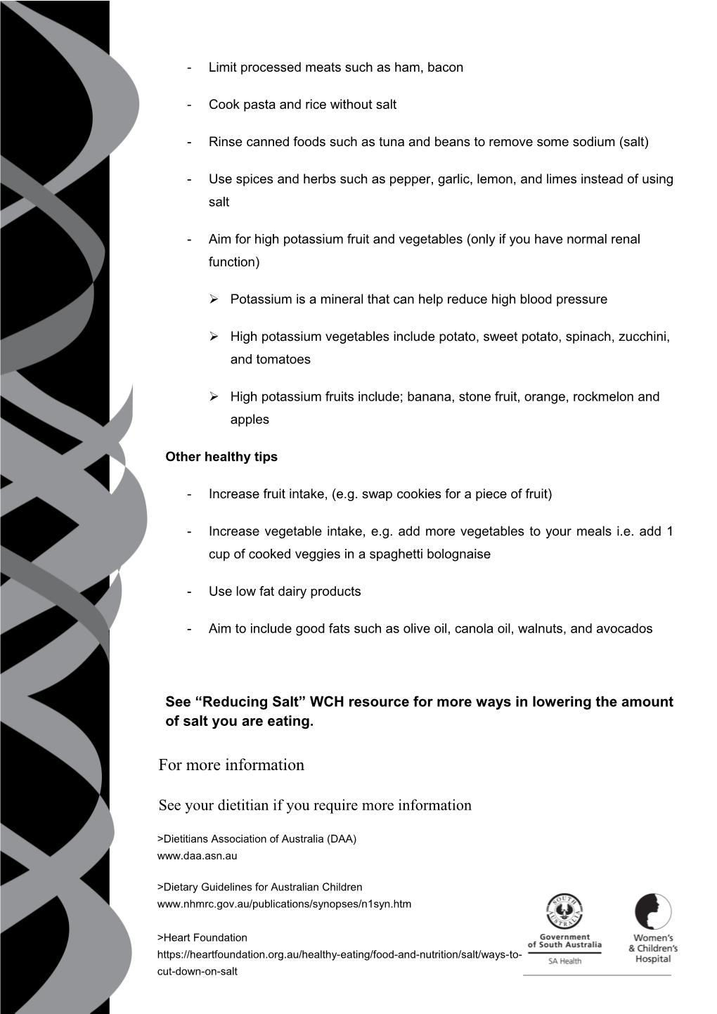 Women's & Children's Hospital Fact Sheet Template - Black - Double Page - Single Column