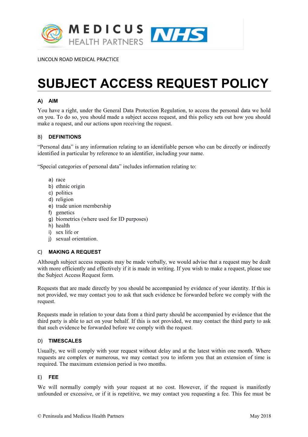 Subject Access Request Policy
