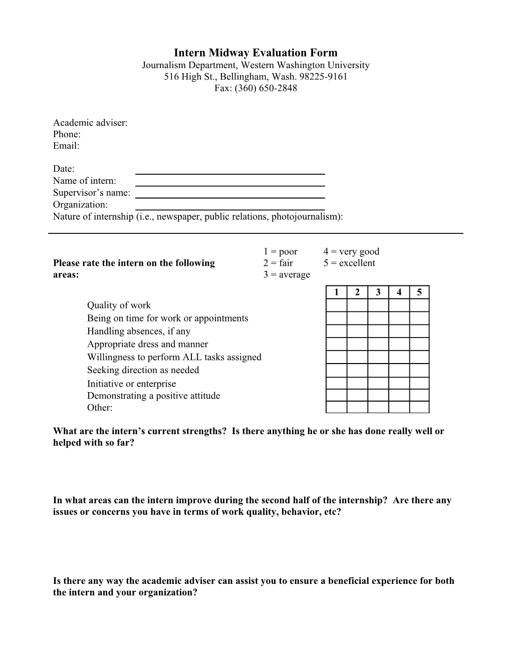 Intern Evaluation Form