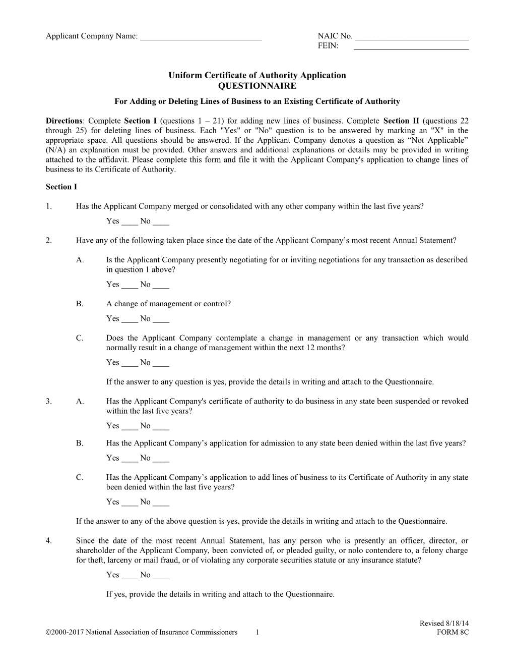 UCAA Corporate Amendments Application Form 8
