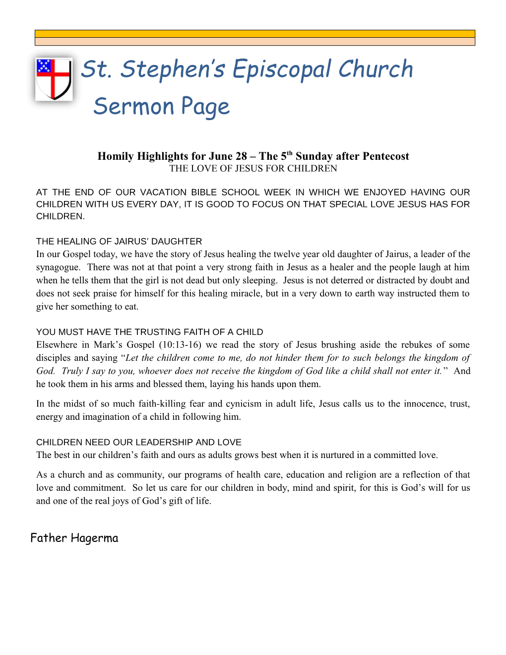 Homily Highlights for June 28 the 5Th Sunday After Pentecost