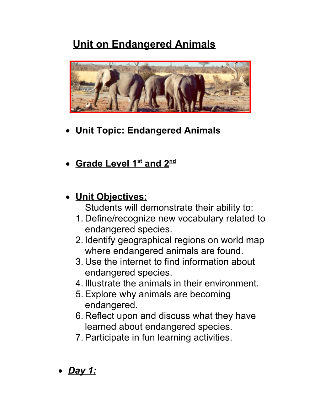 Unit on Endangered Animals