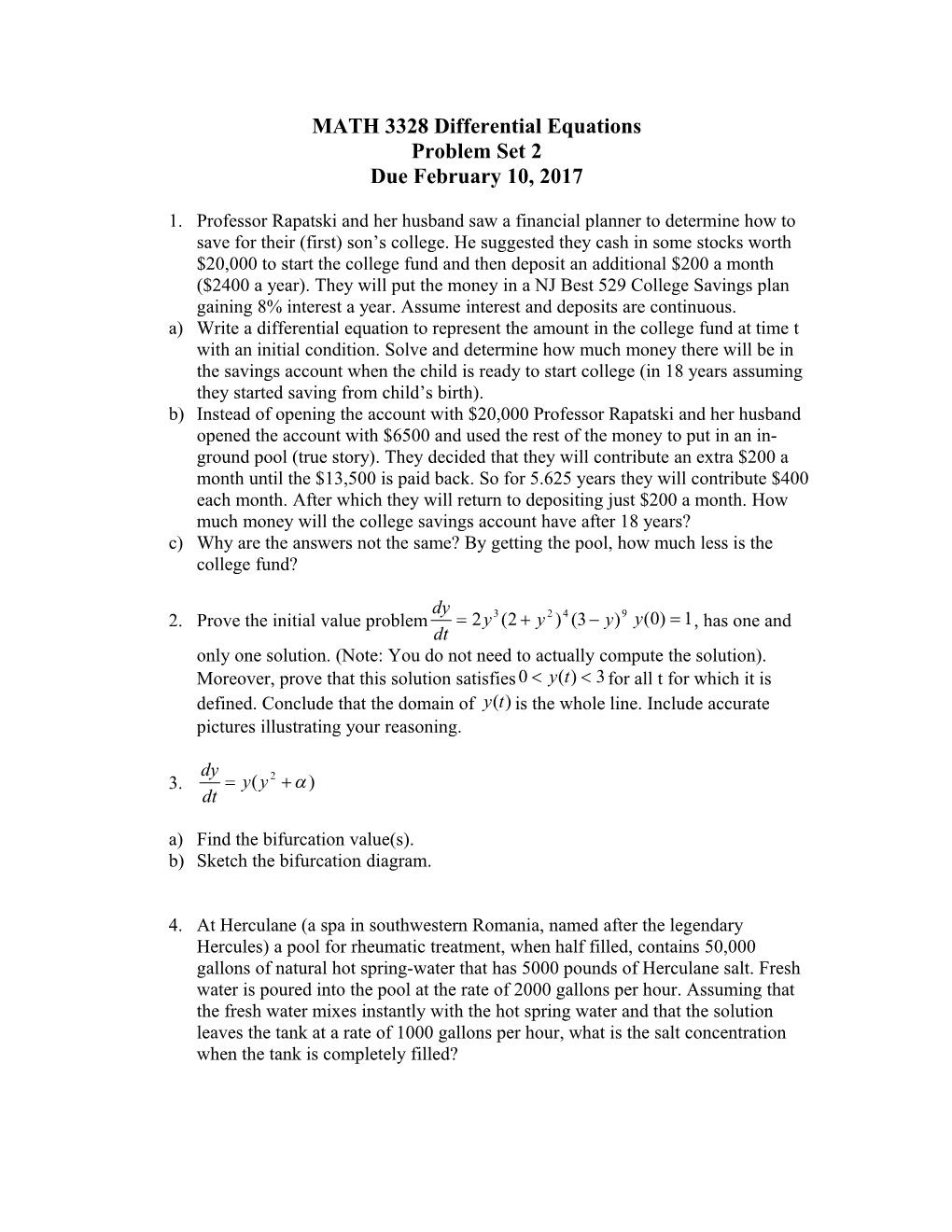 MATH 3328 Differential Equations