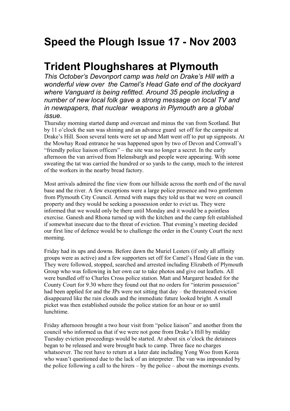 Trident Ploughshares at Plymouth