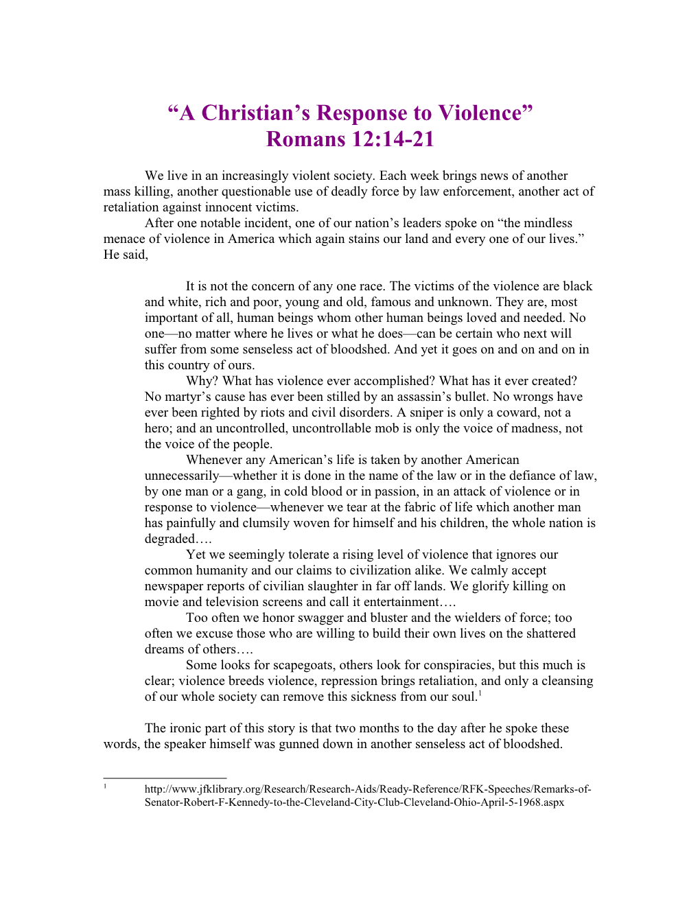 A Christian S Response to Violence