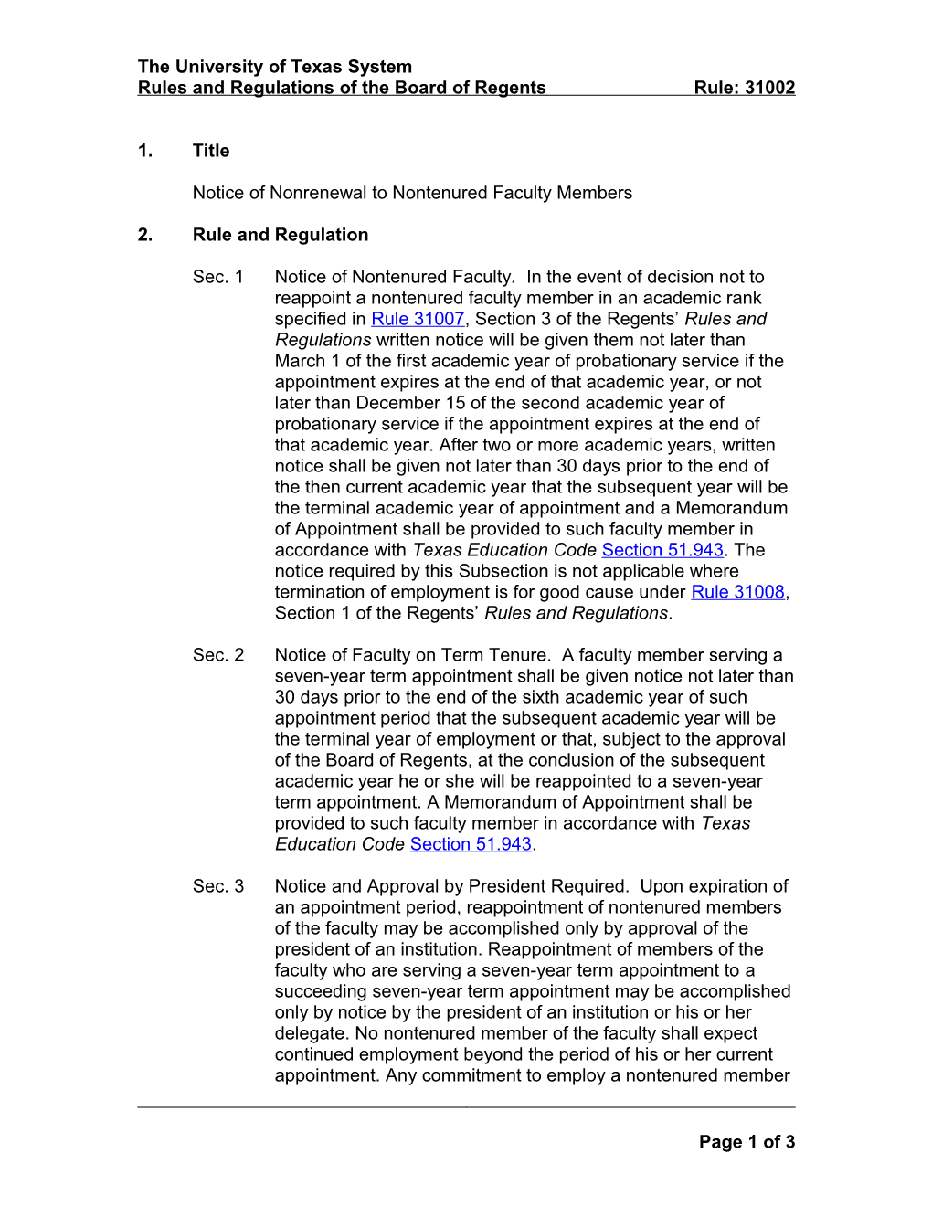 Notice of Nonrenewal to Nontenured Faculty Members