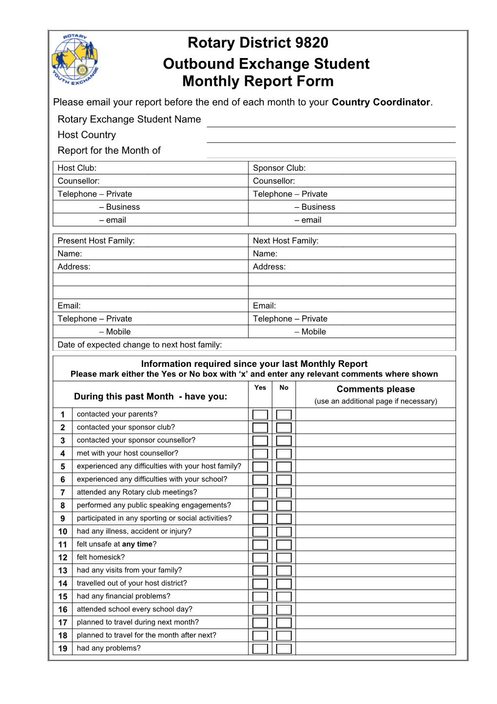 Rotary District 9820 Handbook for Outbound Exchange Students 2008/2009