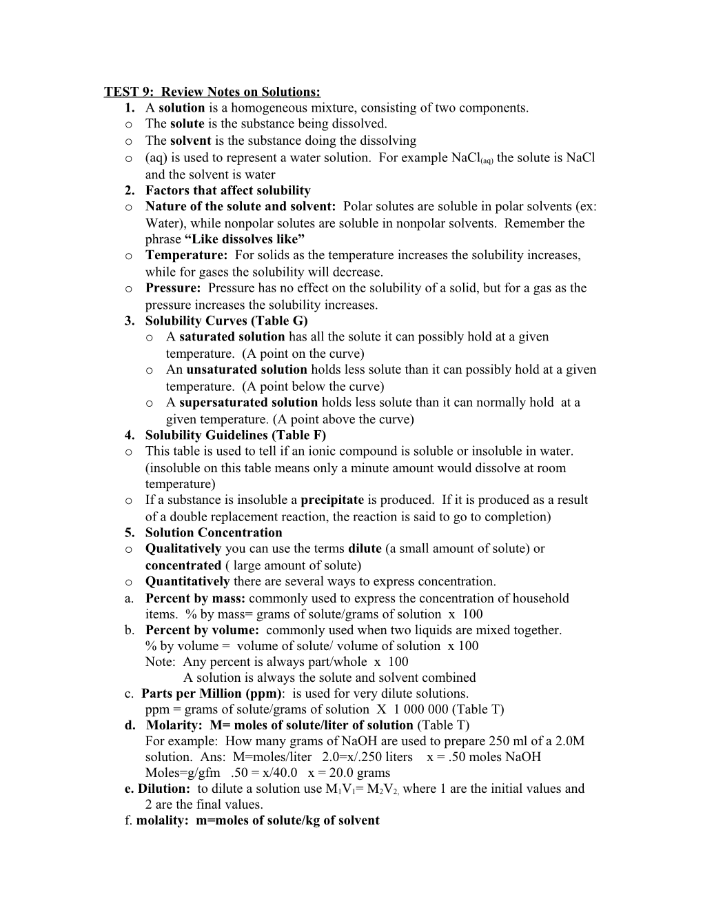 UNIT 7: MATTER and SOLUTIONS