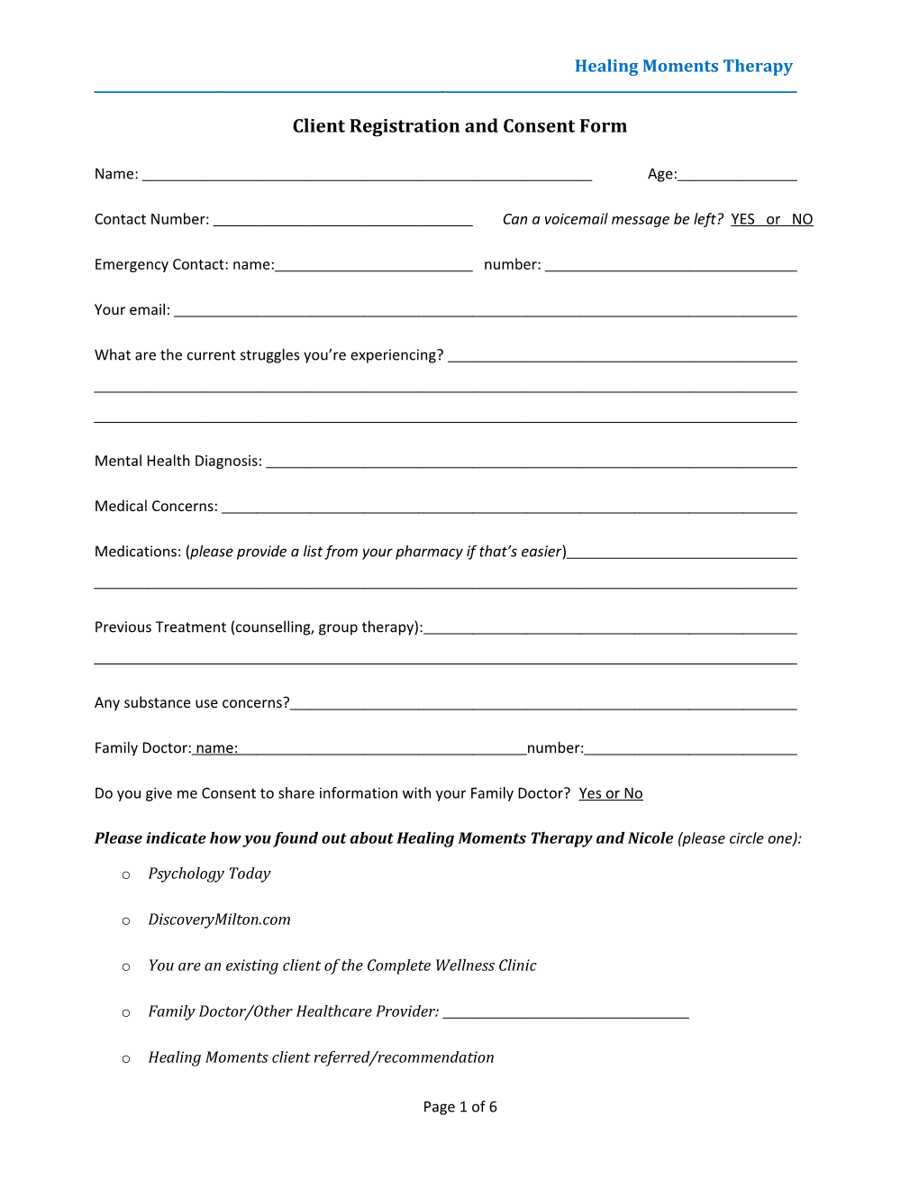 Client Registration and Consent Form