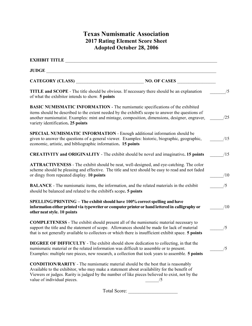 2017 Rating Element Score Sheet