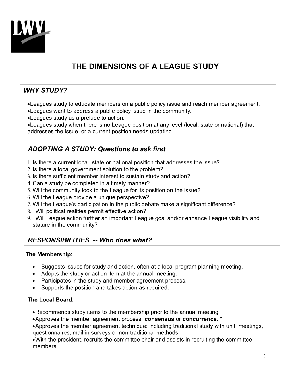 The Dimensions of a Local League Study