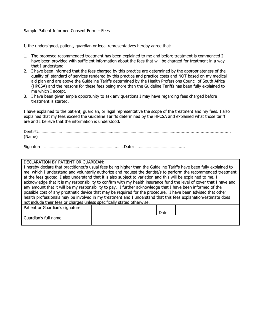 Sample Patient Information/Informed Consent Form