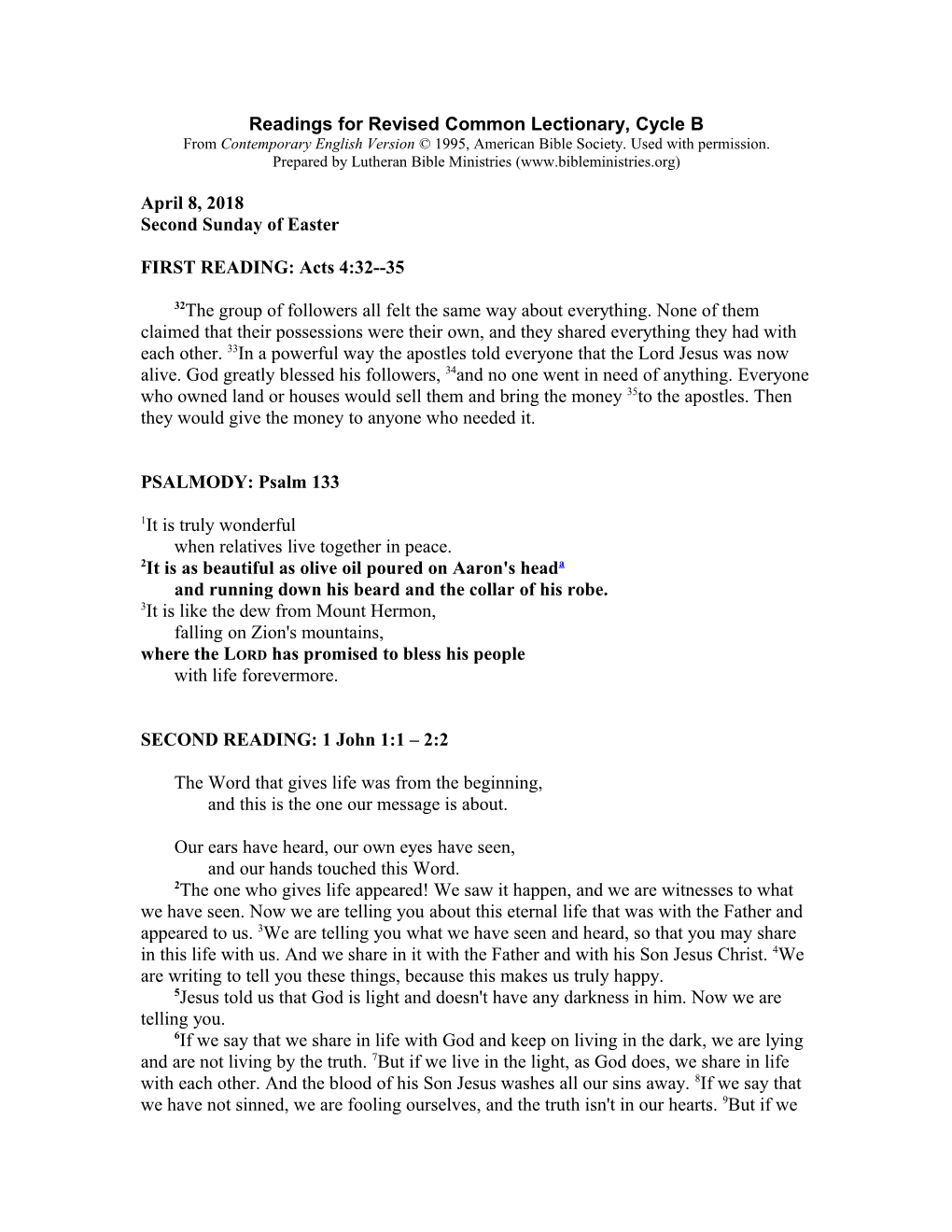 Readings for Revised Common Lectionary, Cycle A s1