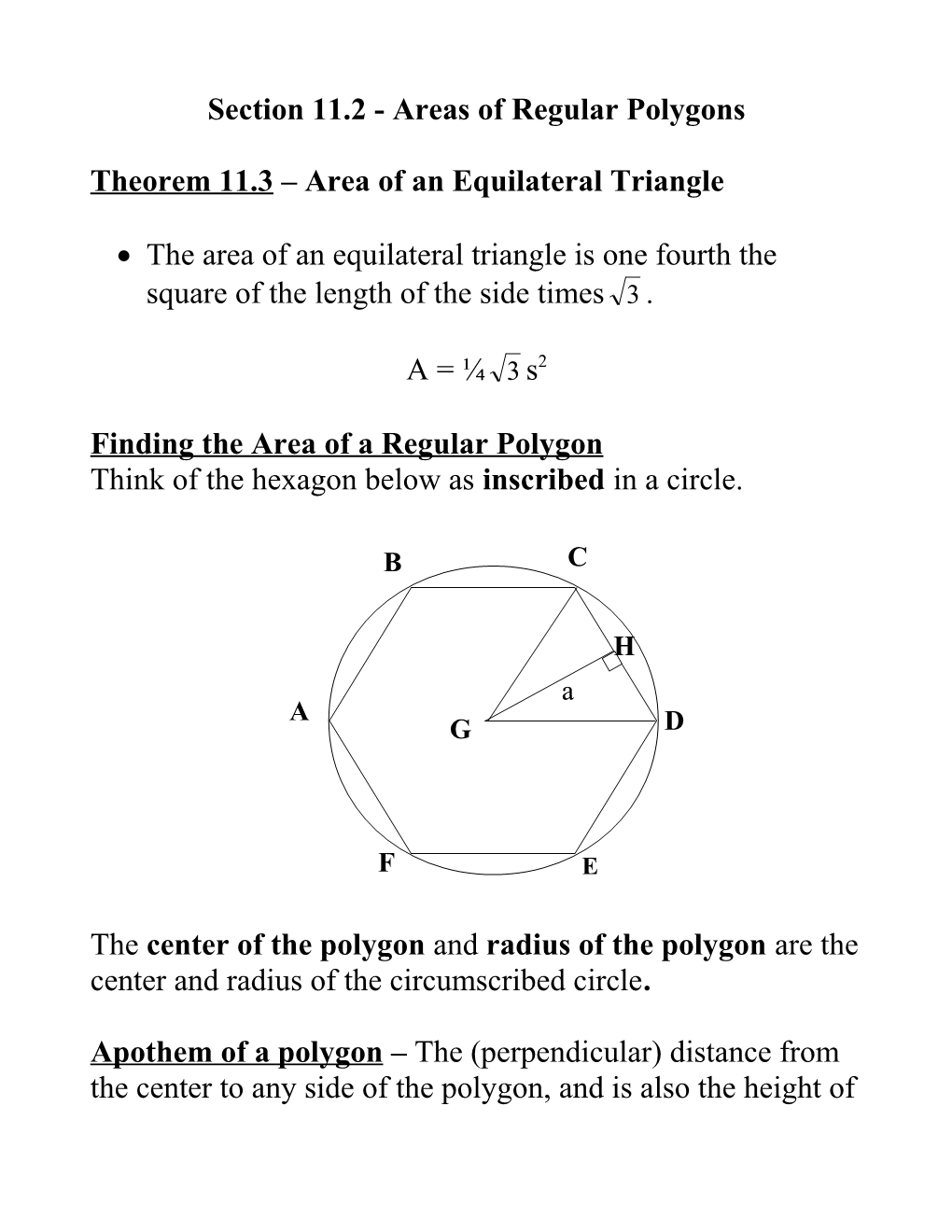 Areas of Regular Polygons